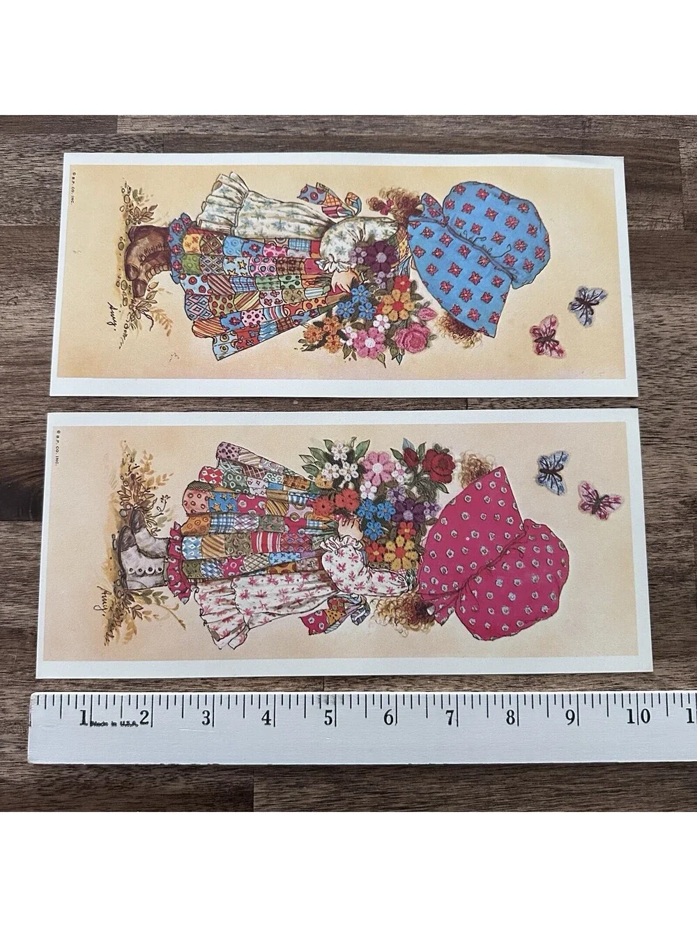 2 Vtg 1970 Holly Hobbie Decoupage Ephemera Red Blue Bonnet Print 4.5”X 10.5” Amy